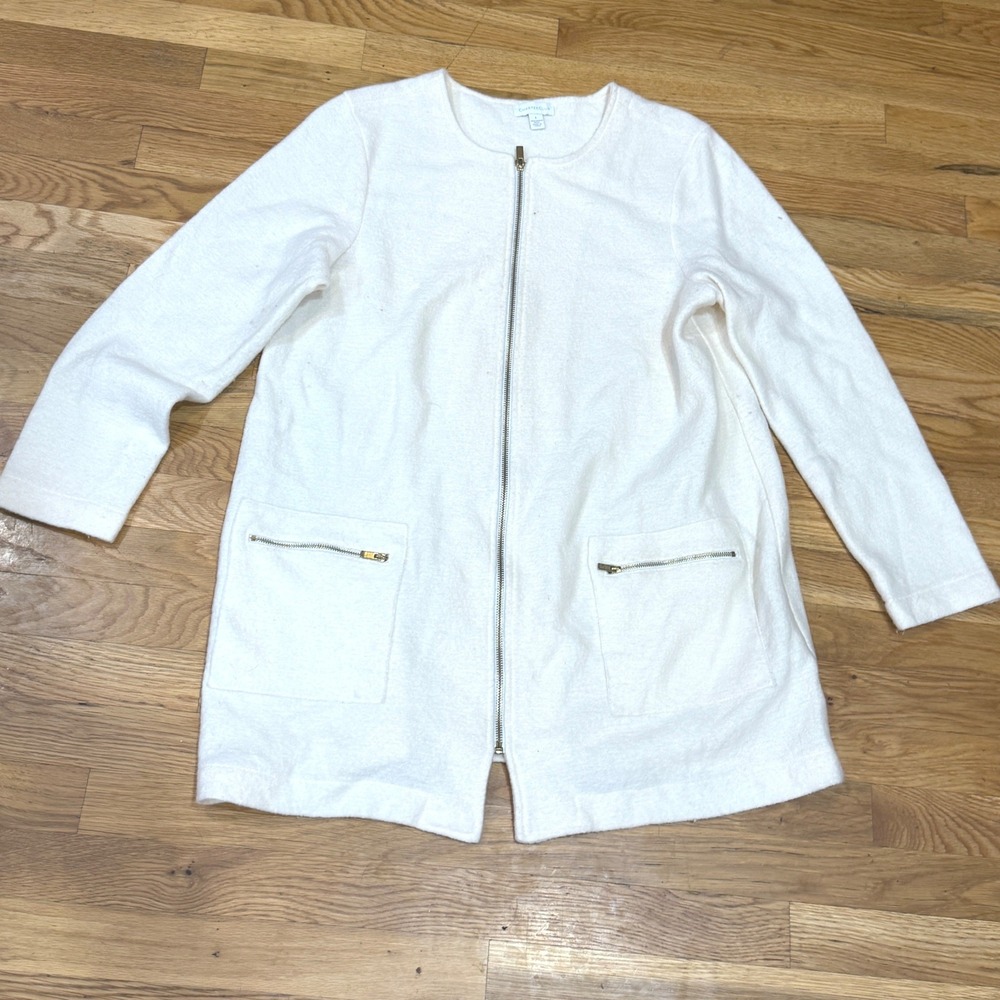 Charter Club Cream 100% Merino Wool Full Zip Cardigan Sweater Jacket Large